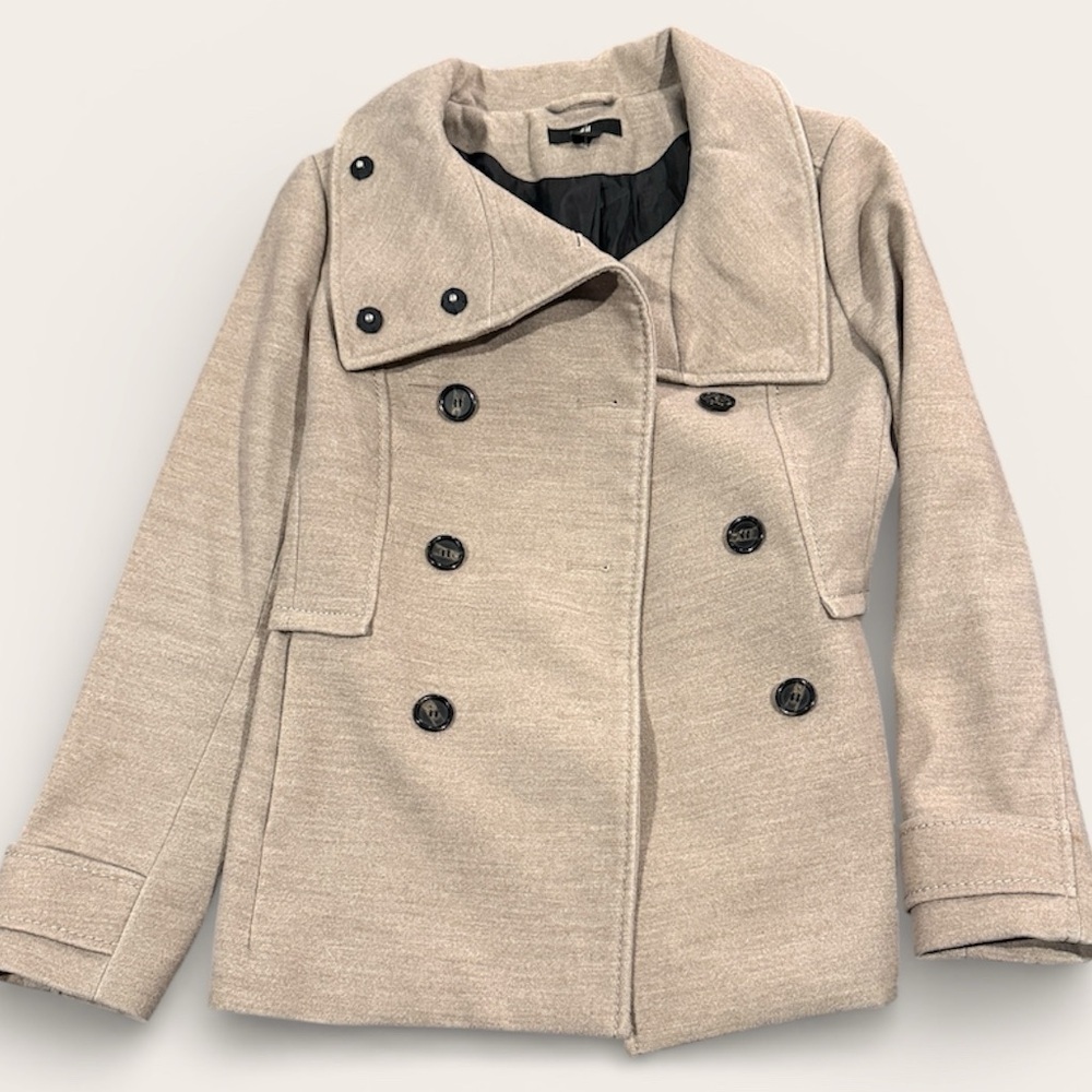 H&M Women's Tan Double-Breasted peacoat sz 10 jacket khaki dressy business coat